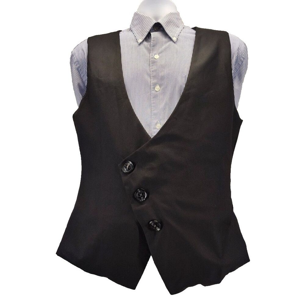 ZHELIN Black Men Sz L Formal Asymmetrical 3 Button Waistcoat Vest NWT Regency